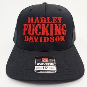 Harley Davidson Red Text Black Richardson 112 Snapback Hat cap